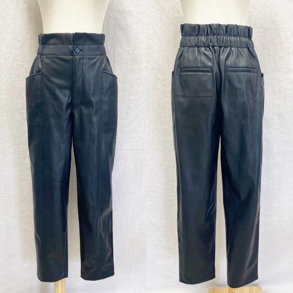 Madewell Vegan Leather Pull-On High Rise Paperbag Pants size 4 New with Tags - Picture 2 of 14